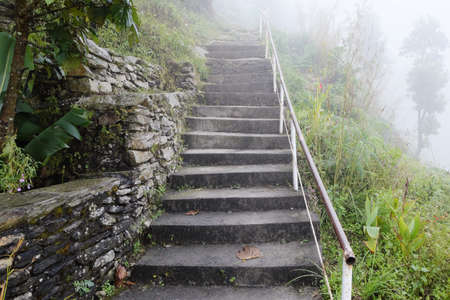 Stairway up in the fogの写真素材