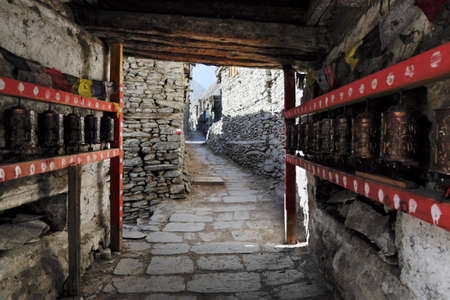Prayer wheels on the streetの写真素材