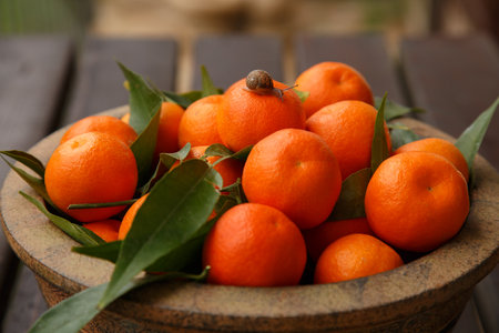 beautiful juicy tangerines in a jugの写真素材