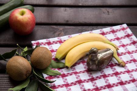 Fruits on a wooden table. Selective focus.の写真素材