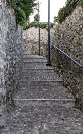 Stone stairs in the old town of Rovinj, Croatiaの写真素材