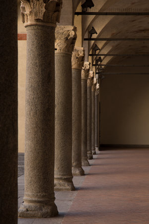 Architectural detail of the cloister of the Basilica of St. Francis of Assisi in Florence, Italyの写真素材
