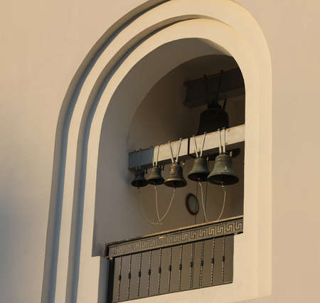 Temple window monastery church with a bell tower and balconyの写真素材