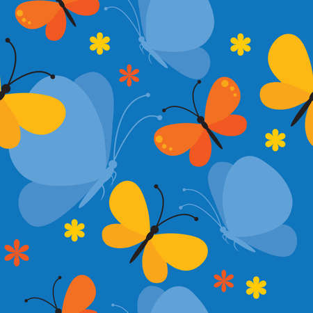 seamless background with butterflies and flowers のイラスト素材