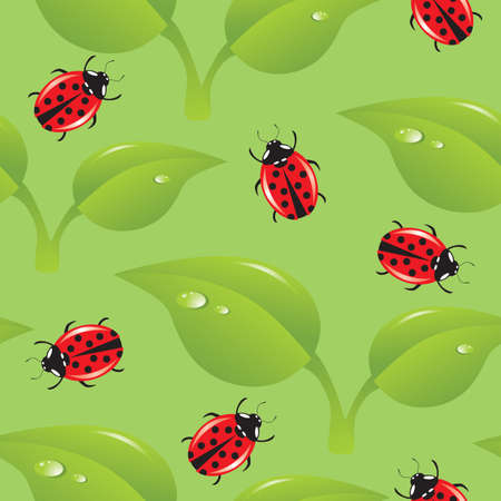 seamless background with leaves and ladybirds のイラスト素材