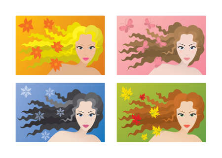 Vector set of four human color types (winter, spring, summer, autumn) of beauty. のイラスト素材