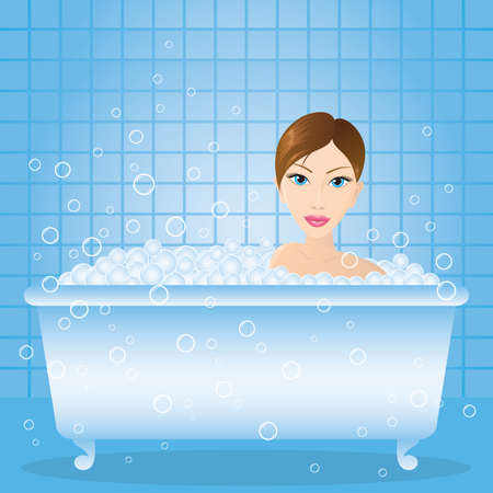 illustration of a beautiful woman taking the bubble bath.のイラスト素材
