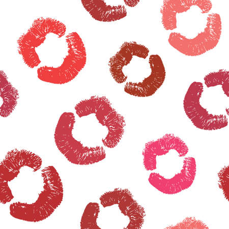 Seamless background with a female lipstick kiss. Editable about changing color. のイラスト素材