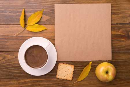 Autumn composition with coffee and leavesの写真素材
