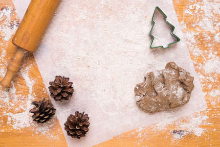 Making cookies in shape of Christmas treeの写真素材