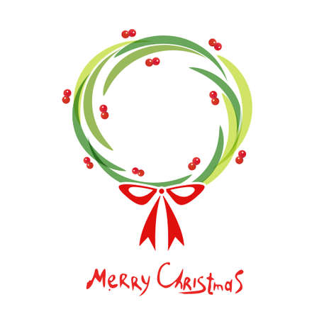 Christmas wreath with red bow. Vector illustrationのイラスト素材