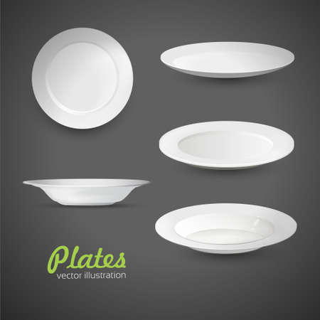 set of empty white plate on the grey background.のイラスト素材