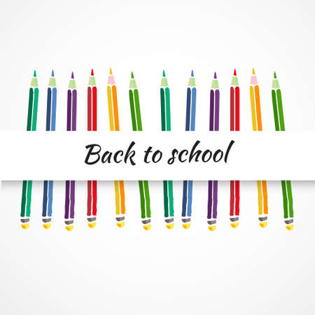 Flat set of colored pencils with shadow on the background. Vector illustration concept design. Back to schoolのイラスト素材
