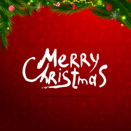 Merry Christmas text free hand design isolated on red pattern backgroundのイラスト素材