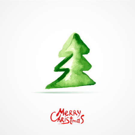 Christmas card with Christmas tree. Hand drawn watercolor Christmas Trees.のイラスト素材
