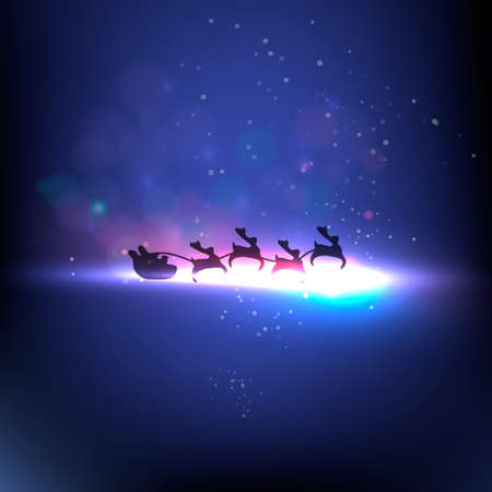 Silhouette illustration of Santa Claus driving his sleigh with the moon on light bokeh backgroundのイラスト素材