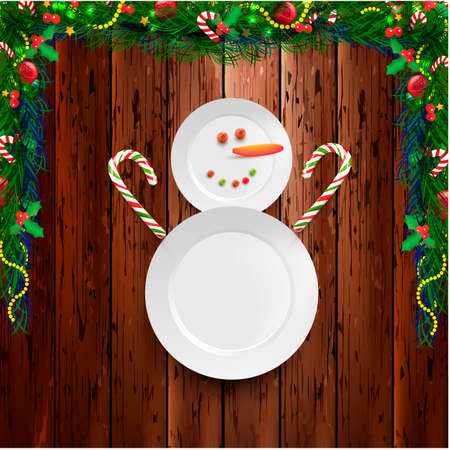 Circle frame and border from Christmas elements on grey wood background for invitation or congratulation with Merry Christmas and Happy New Year or for Christmas saleのイラスト素材