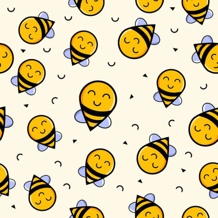 Cute seamless pattern with flying bees. Vector illustrationのイラスト素材