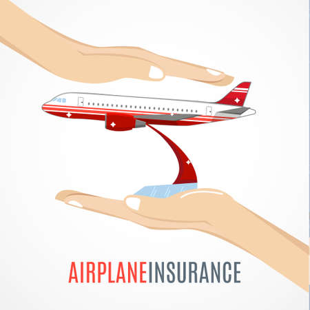 Travel Insurance Flat Icon for Poster, Web Site, Advertising like Hand, Aircraft and tickets. vector illustrationのイラスト素材