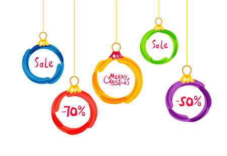 Christmas balls with bow isolated on white background, vector illustration.のイラスト素材