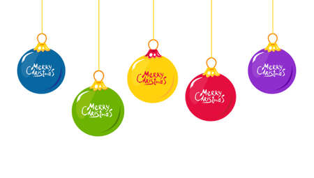 Christmas ball handing string collection. Bright circles balls xmas. Saleのイラスト素材