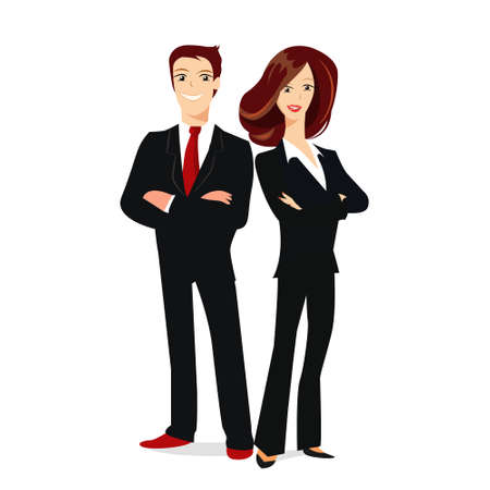 Young man and woman in elegant business suit, with briefcaseのイラスト素材