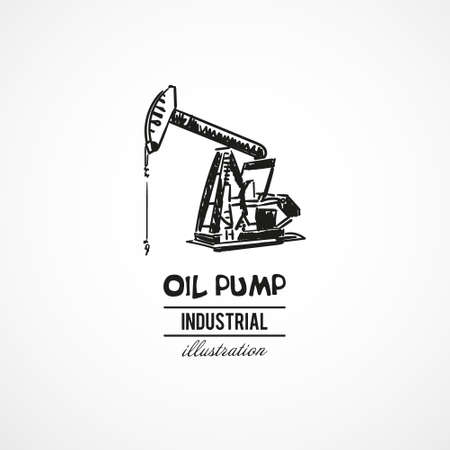 Hand drawn oil pump, industrial equipment. Vector illustration. Sketch.のイラスト素材