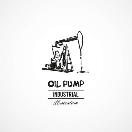 Hand drawn oil pump, industrial equipment. Vector illustration. Sketch.のイラスト素材