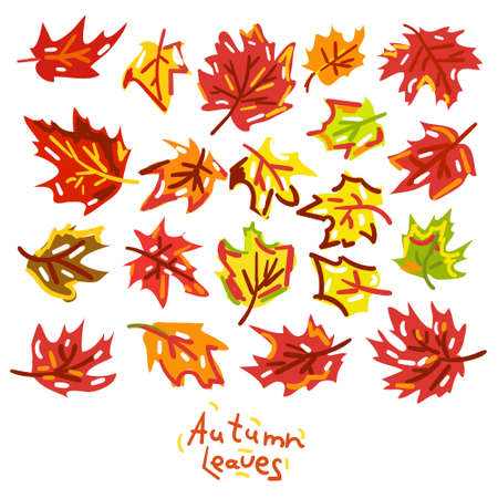Vector background with red, orange, brown and yellow falling autumn leaves.のイラスト素材