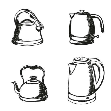 collection of the teapots vector illustrationのイラスト素材