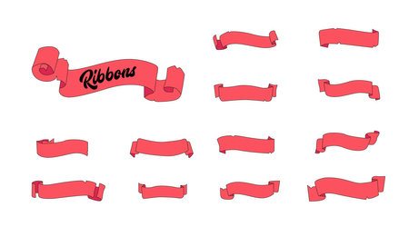 Flat vector ribbons banners isolated background. Ribbon red colored. Set ribbons or banners. Vector illustrationのイラスト素材