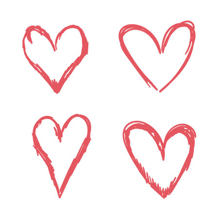 Doodle hearts, hand drawn love heart collection.のイラスト素材