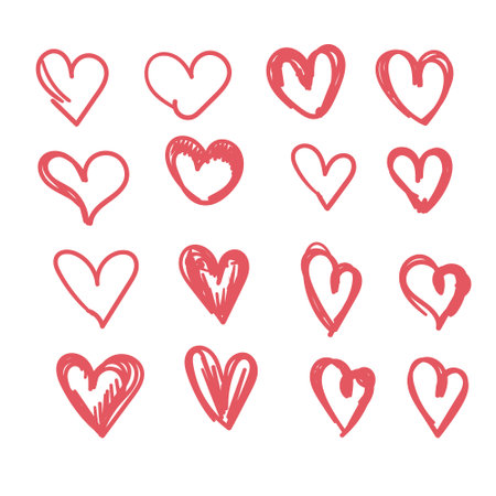 Doodle hearts, hand drawn love heart collection.のイラスト素材