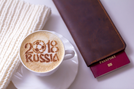 a cup of coffee for breakfast for a football playerの写真素材