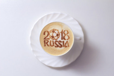 a cup of coffee for breakfast for a football playerの写真素材