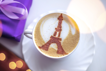 Eiffel tower latte art coffee.の写真素材