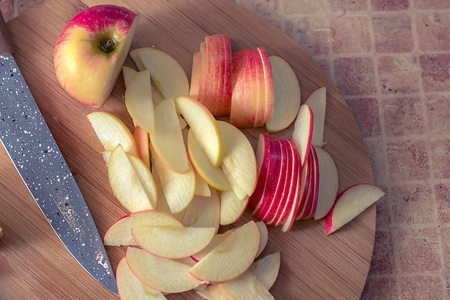 cooking apple pie dough banana and applesの写真素材