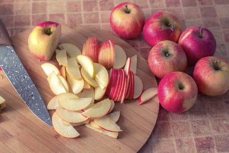 cooking apple pie dough banana and applesの写真素材