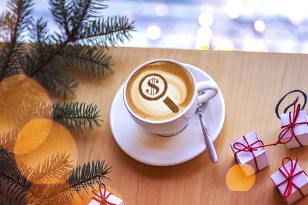 magnifier and coffee cupの写真素材