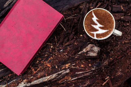 christmas tree , drawing on latte art coffee cupの写真素材