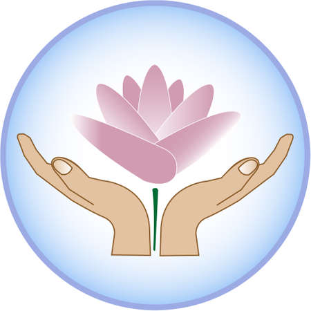 Lotus flower raising from hands profile viewのイラスト素材
