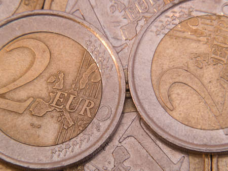 Euro coins of different value macro aboveの写真素材