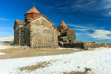 Sevanavank monastery in winterの写真素材