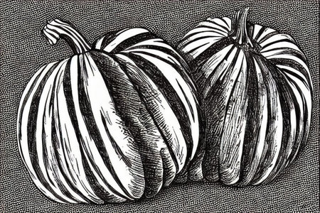 19th century engraving of two pumpkins. Digitally restored image from a mid-19th century Encyclopaedia.の写真素材