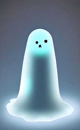 ghost on a blue background, 3d render, computer generated imagesの写真素材