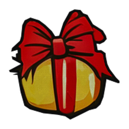 Illustration of a red and yellow gift box with a red bowの写真素材