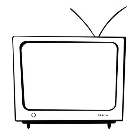 There is a big TV with an antenna and with buttons.のイラスト素材
