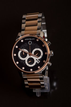 Luxury wristwatch on a black background, close-upの写真素材
