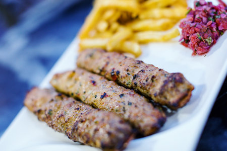 Turkish and Greek Traditional Ramadan Kebab or Kebab with Friesの写真素材