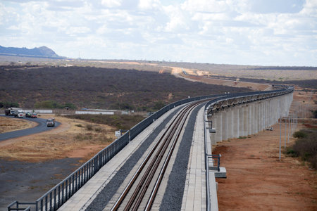 Railway bridge over the river in the Australian Outback, Australiaの写真素材